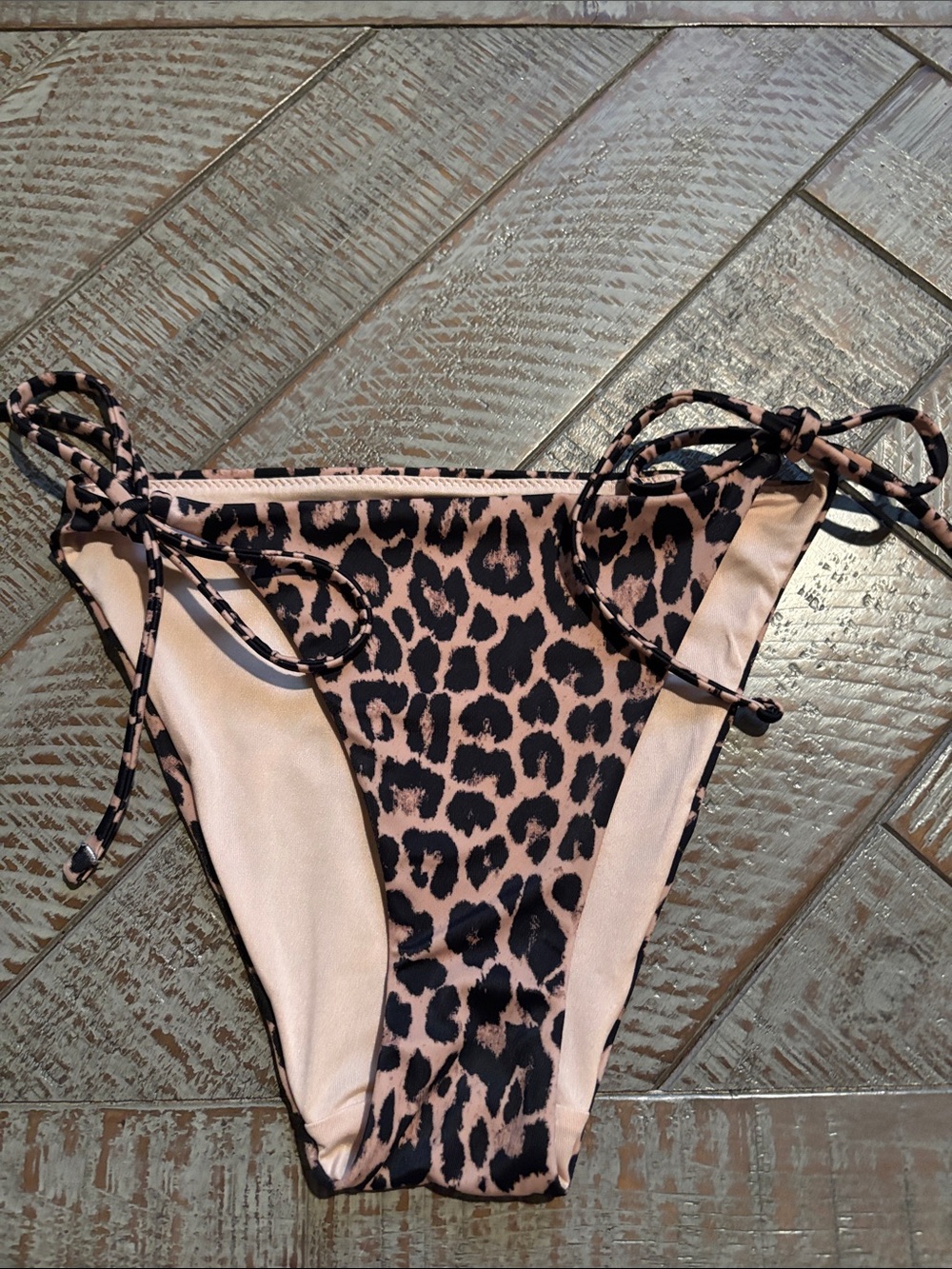 Victoria's Secret Tan and Black Leopard Print String Bikini Bottoms